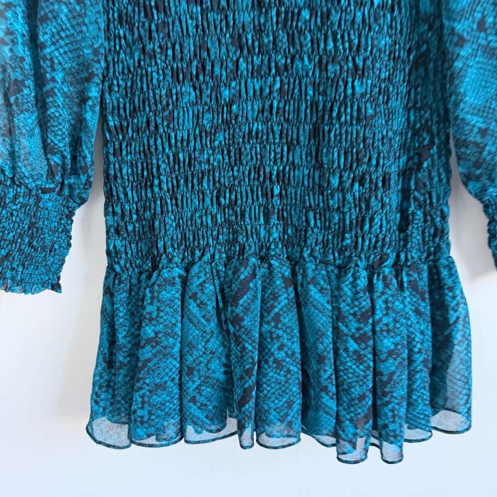 MISA Los Angeles Roisin Dress in Snake Teal Blue Long Sleeve Small NWT $370 - Picture 4 of 10